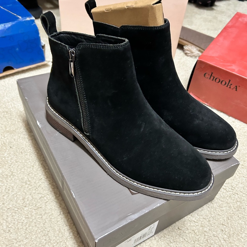 Crown Vintage Black Suede Ankle Boots